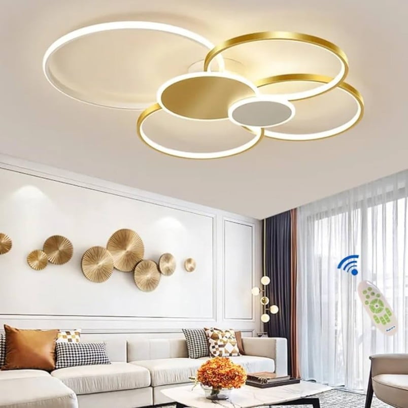 LED Ceiling Light Dimmable Modern Ceiling Light Living Room Gold Ceiling  Light with Remote Control Chandelier Acrylic Lampshade Adjustable Light