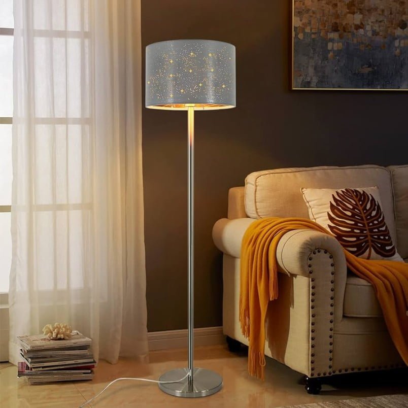 ZMH Floor Lamp Living Room Modern Floor Lamp - Floor Lamp Made of Fabric  Shade in Grey Gold Star Design  cm Floor Lamp with E Foot Switch and